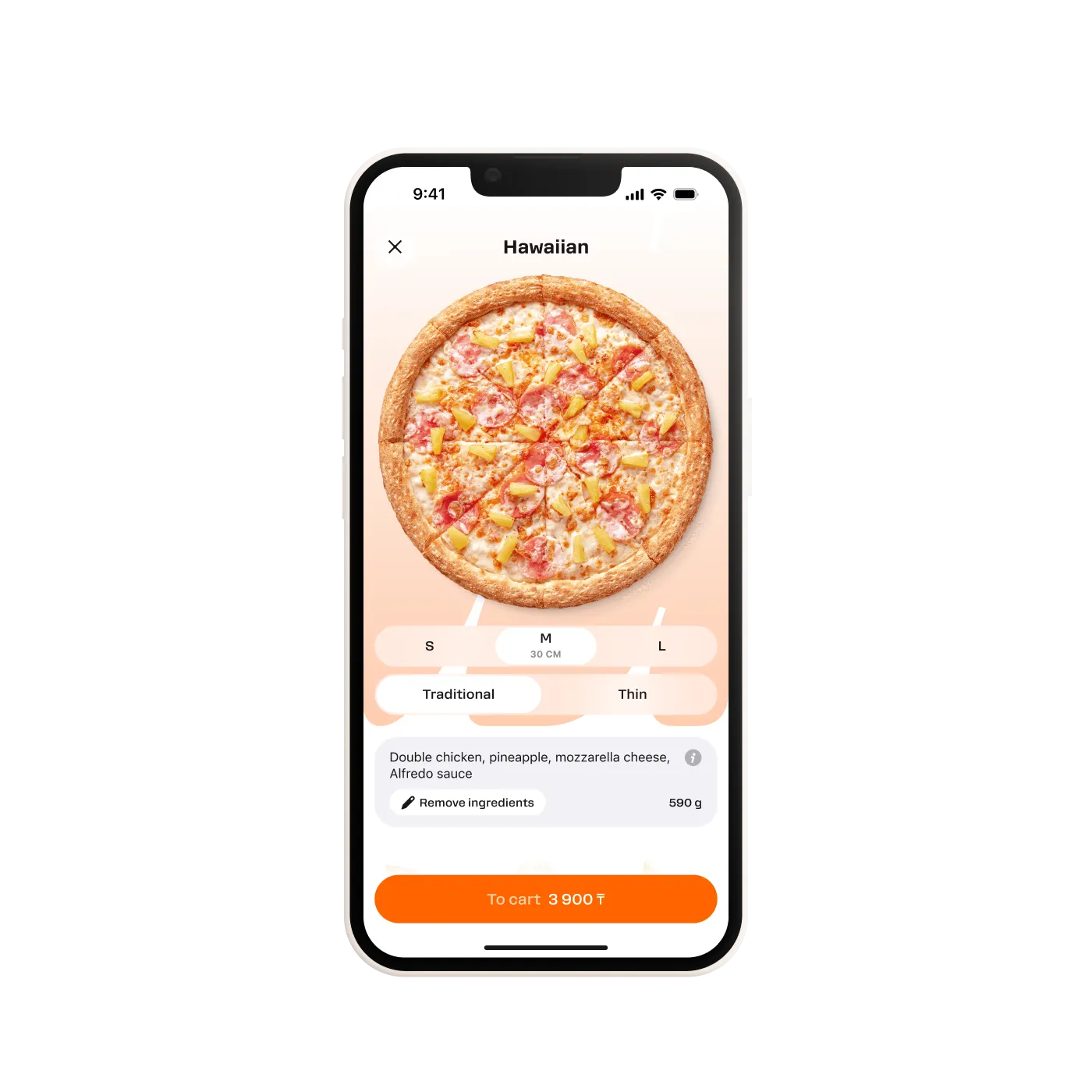 Pizza delivery app – redesigned product detail screen layout